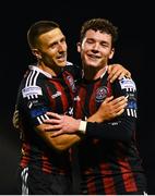 29 September 2023; Ali Coote of Bohemians, right, celebrates with team-mate Keith Buckley after scoring his side's second goal during the SSE Airtricity Men's Premier Division match between Bohemians and Sligo Rovers at Dalymount Park in Dublin. Photo by Tyler Miller/Sportsfile