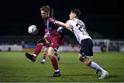 29 September 2023; Warren Davis of Drogheda United in action against Ryan O'Kane of Dundalk during the SSE Airtricity Men's Premier Division match between Dundalk and Drogheda United at Oriel Park in Dundalk, Louth. Photo by Ben McShane/Sportsfile