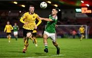 29 September 2023; Aaron Bolger of Cork City in action against Mark Doyle of St Patrick's Athletic during the SSE Airtricity Men's Premier Division match between Cork City and St Patrick's Athletic at Turner's Cross in Cork. Photo by Eóin Noonan/Sportsfile