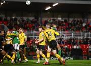 29 September 2023; Cian Coleman of Cork City in action against Mark Doyle of St Patrick's Athletic during the SSE Airtricity Men's Premier Division match between Cork City and St Patrick's Athletic at Turner's Cross in Cork. Photo by Eóin Noonan/Sportsfile