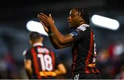 29 September 2023; Jonathan Afolabi of Bohemians celebrates after scoring his side's third goal during the SSE Airtricity Men's Premier Division match between Bohemians and Sligo Rovers at Dalymount Park in Dublin. Photo by Tyler Miller/Sportsfile