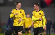 29 September 2023; St Patrick's Athletic players, Chris Forrester, left, and Ben McCormack after the SSE Airtricity Men's Premier Division match between Cork City and St Patrick's Athletic at Turner's Cross in Cork. Photo by Eóin Noonan/Sportsfile