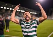 29 September 2023; Roberto Lopes of Shamrock Rovers celebrates after the SSE Airtricity Men's Premier Division match between Shamrock Rovers and Shelbourne at Tallaght Stadium in Dublin. Photo by Stephen McCarthy/Sportsfile