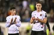 29 September 2023; John Martin, right, and Ryan O'Kane of Dundalk after the SSE Airtricity Men's Premier Division match between Dundalk and Drogheda United at Oriel Park in Dundalk, Louth. Photo by Ben McShane/Sportsfile