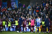 29 September 2023; Drogheda United supporters applaud their players after the SSE Airtricity Men's Premier Division match between Dundalk and Drogheda United at Oriel Park in Dundalk, Louth. Photo by Ben McShane/Sportsfile