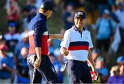 30 September 2023; Justin Thomas of USA, right, with his partner Jordan Spieth on the fourth hole during the morning foursomes on day two of the 2023 Ryder Cup at Marco Simone Golf and Country Club in Rome, Italy. Photo by Ramsey Cardy/Sportsfile