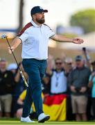 30 September 2023; Shane Lowry of Europe celebrates after winning the sixth hole during the morning foursomes on day two of the 2023 Ryder Cup at Marco Simone Golf and Country Club in Rome, Italy. Photo by Brendan Moran/Sportsfile
