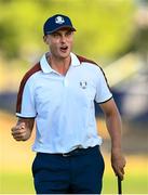 30 September 2023; Ludvig Åberg of Europe celebrates a putt on the sixth hole during the morning foursomes on day two of the 2023 Ryder Cup at Marco Simone Golf and Country Club in Rome, Italy. Photo by Ramsey Cardy/Sportsfile