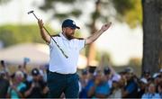 30 September 2023; Shane Lowry of Europe celebrates winning the sixth hole during the morning foursomes on day two of the 2023 Ryder Cup at Marco Simone Golf and Country Club in Rome, Italy. Photo by Brendan Moran/Sportsfile