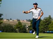 30 September 2023; Rory McIlroy of Europe celebrates a putt on the 15th hole during the morning foursomes on day two of the 2023 Ryder Cup at Marco Simone Golf and Country Club in Rome, Italy. Photo by Ramsey Cardy/Sportsfile