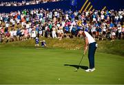 30 September 2023; Rory McIlroy of Europe putting on the 17th hole to win the match during the morning foursomes on day two of the 2023 Ryder Cup at Marco Simone Golf and Country Club in Rome, Italy. Photo by Ramsey Cardy/Sportsfile