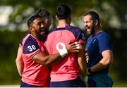 30 September 2023; Head coach Andy Farrell laughs with Bundee Aki and Conor Murray during an Ireland rugby squad training session at Complexe de la Chambrerie in Tours, France. Photo by Harry Murphy/Sportsfile