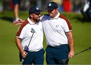 30 September 2023; Shane Lowry, left, and Sepp Straka of Europe on the 16th hole during the morning foursomes on day two of the 2023 Ryder Cup at Marco Simone Golf and Country Club in Rome, Italy. Photo by Brendan Moran/Sportsfile