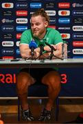 30 September 2023; Finlay Bealham, wearing crocs, during an Ireland rugby media conference at Complexe de la Chambrerie in Tours, France. Photo by Harry Murphy/Sportsfile