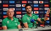 30 September 2023; Conor Murray alongside team manager Mick Kearney during an Ireland rugby media conference at Complexe de la Chambrerie in Tours, France. Photo by Harry Murphy/Sportsfile