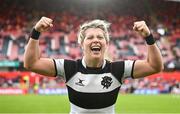 30 September 2023; Ailsa Hughes of Barbarians celebrates after the women's representative match between Munster and Barbarians at Thomond Park in Limerick. Photo by David Fitzgerald/Sportsfile