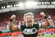30 September 2023; Ailsa Hughes of Barbarians celebrates after the women's representative match between Munster and Barbarians at Thomond Park in Limerick. Photo by David Fitzgerald/Sportsfile