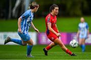 30 September 2023; Keeva Keenan of Shelbourne in action against Amber Cosgrove of DLR Waves during the SSE Airtricity Women's Premier Division match between DLR Waves FC and Shelbourne FC at UCD Bowl in Dublin. Photo by Tyler Miller/Sportsfile