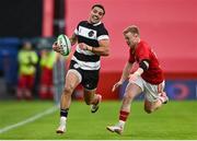 30 September 2023; Lucas Tauzin of Barbarians in action against Ethan Coughlan of Munster during the representative match between Munster and Barbarians at Thomond Park in Limerick. Photo by David Fitzgerald/Sportsfile