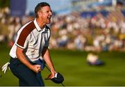 30 September 2023; Justin Rose of Europe celebrates after winning his match on the 16th green during the afternoon fourball matches on day two of the 2023 Ryder Cup at Marco Simone Golf and Country Club in Rome, Italy. Photo by Brendan Moran/Sportsfile
