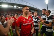 30 September 2023; Shay McCarthy of Munster and team mates are applauded off the field by Barbarians players after the representative match between Munster and Barbarians at Thomond Park in Limerick. Photo by David Fitzgerald/Sportsfile