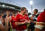 30 September 2023; Stephen Archer of Munster and team mates are applauded off the field by Barbarians players after the representative match between Munster and Barbarians at Thomond Park in Limerick. Photo by David Fitzgerald/Sportsfile