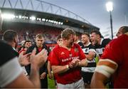 30 September 2023; Stephen Archer of Munster and team mates are applauded off the field by Barbarians players after the representative match between Munster and Barbarians at Thomond Park in Limerick. Photo by David Fitzgerald/Sportsfile