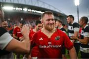 30 September 2023; John Ryan of Munster and team mates are applauded off the field by Barbarians players after the representative match between Munster and Barbarians at Thomond Park in Limerick. Photo by David Fitzgerald/Sportsfile