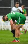30 September 2023; Sean O'Brien of Fighting Cocks GAA Club dejected after his side's defeat in the Carlow Junior A Football Championship final match between Fighting Cocks GAA Club and St Mullins GAA Club at Netwatch Cullen Park in Carlow. Photo by Matt Browne/Sportsfile