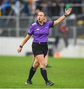 30 September 2023; Referee Marion Hayden during the Carlow Junior A Football Championship final match between Fighting Cocks GAA Club and St Mullins GAA Club at Netwatch Cullen Park in Carlow. Photo by Matt Browne/Sportsfile