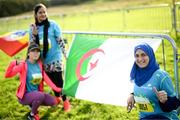 1 October 2023; Fatiha Badis, from Algeria, poses for a photograph with friends before the Permanent TSB Sanctuary Run 2023 at the Cross Country track of the Sport Ireland Campus in Dublin. The Permanent TSB Sanctuary Run on the Sport Ireland campus attracted nearly 1,000 participants including refugees from Direct Provision centres across Ireland, Ukrainian people in Dublin, locals and Irish Olympians. The event, to celebrate diversity and interculturalism in Ireland today, was run by the Sanctuary Runners’ organisation and supported by the Olympic Federation of Ireland and Athletics Ireland. Photo by Stephen McCarthy/Sportsfile