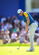 1 October 2023; Rory McIlroy of Europe putting on the 10th green during the singles matches on the final day of the 2023 Ryder Cup at Marco Simone Golf and Country Club in Rome, Italy. Photo by Ramsey Cardy/Sportsfile