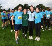 1 October 2023; Participants, from left, Olympic silver medallist Kenny Egan, Olympic gold medallist Kellie Harrington, Olympic bronze medallist Eimear Lambe and Olympic bronze medallist Emily Hegarty during the Permanent TSB Sanctuary Run 2023 at the Cross Country track of the Sport Ireland Campus in Dublin. The Permanent TSB Sanctuary Run on the Sport Ireland campus attracted nearly 1,000 participants including refugees from Direct Provision centres across Ireland, Ukrainian people in Dublin, locals and Irish Olympians. The event, to celebrate diversity and interculturalism in Ireland today, was run by the Sanctuary Runners’ organisation and supported by the Olympic Federation of Ireland and Athletics Ireland. Photo by Stephen McCarthy/Sportsfile