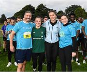 1 October 2023; Participants, from left, Olympic silver medallist Kenny Egan, Olympic gold medallist Kellie Harrington, Olympic bronze medallist Eimear Lambe and Olympic bronze medallist Emily Hegarty during the Permanent TSB Sanctuary Run 2023 at the Cross Country track of the Sport Ireland Campus in Dublin. The Permanent TSB Sanctuary Run on the Sport Ireland campus attracted nearly 1,000 participants including refugees from Direct Provision centres across Ireland, Ukrainian people in Dublin, locals and Irish Olympians. The event, to celebrate diversity and interculturalism in Ireland today, was run by the Sanctuary Runners’ organisation and supported by the Olympic Federation of Ireland and Athletics Ireland. Photo by Stephen McCarthy/Sportsfile