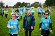 1 October 2023; Olympic gold medallist Kellie Harrington walks with twins Vicky and Katie Rooney, from Cabra, during the Permanent TSB Sanctuary Run 2023 at the Cross Country track of the Sport Ireland Campus in Dublin. The Permanent TSB Sanctuary Run on the Sport Ireland campus attracted nearly 1,000 participants including refugees from Direct Provision centres across Ireland, Ukrainian people in Dublin, locals and Irish Olympians. The event, to celebrate diversity and interculturalism in Ireland today, was run by the Sanctuary Runners’ organisation and supported by the Olympic Federation of Ireland and Athletics Ireland. Photo by Stephen McCarthy/Sportsfile