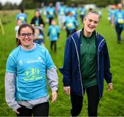 1 October 2023; Olympic gold medallist Kellie Harrington walks with Vicky Rooney, from Cabra, during the Permanent TSB Sanctuary Run 2023 at the Cross Country track of the Sport Ireland Campus in Dublin. The Permanent TSB Sanctuary Run on the Sport Ireland campus attracted nearly 1,000 participants including refugees from Direct Provision centres across Ireland, Ukrainian people in Dublin, locals and Irish Olympians. The event, to celebrate diversity and interculturalism in Ireland today, was run by the Sanctuary Runners’ organisation and supported by the Olympic Federation of Ireland and Athletics Ireland. Photo by Stephen McCarthy/Sportsfile