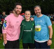 1 October 2023; Former Dublin footballer Michael Daragh MacAuley, left, Olympic gold medallist Kellie Harrington and Olympic silver medallist Kenny Egan, right, during the Permanent TSB Sanctuary Run 2023 at the Cross Country track of the Sport Ireland Campus in Dublin. The Permanent TSB Sanctuary Run on the Sport Ireland campus attracted nearly 1,000 participants including refugees from Direct Provision centres across Ireland, Ukrainian people in Dublin, locals and Irish Olympians. The event, to celebrate diversity and interculturalism in Ireland today, was run by the Sanctuary Runners’ organisation and supported by the Olympic Federation of Ireland and Athletics Ireland. Photo by Stephen McCarthy/Sportsfile
