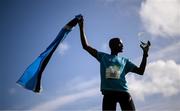 1 October 2023; Kahumburuka Ivan Tuahuku, originally from Botswana, after winning the Permanent TSB Sanctuary Run 2023 at the Cross Country track of the Sport Ireland Campus in Dublin. The Permanent TSB Sanctuary Run on the Sport Ireland campus attracted nearly 1,000 participants including refugees from Direct Provision centres across Ireland, Ukrainian people in Dublin, locals and Irish Olympians. The event, to celebrate diversity and interculturalism in Ireland today, was run by the Sanctuary Runners’ organisation and supported by the Olympic Federation of Ireland and Athletics Ireland. Photo by Stephen McCarthy/Sportsfile