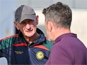 1 October 2023; Former Kilkenny Hurling manager Brian Cody, left, and current Kilkenny hurling manager Derek Lyng before the Kilkenny County Senior Hurling Championship quarter-final match between Shamrocks Ballyhale and Dicksboro at UPMC Nowlan Park in Kilkenny. Photo by Tyler Miller/Sportsfile