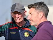 1 October 2023; Former Kilkenny Hurling manager Brian Cody, left, and current Kilkenny hurling manager Derek Lyng before the Kilkenny County Senior Hurling Championship quarter-final match between Shamrocks Ballyhale and Dicksboro at UPMC Nowlan Park in Kilkenny. Photo by Tyler Miller/Sportsfile