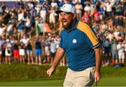 1 October 2023; Shane Lowry of Europe celebrates on the 17th green after winning the Ryder Cup on the final day of the 2023 Ryder Cup at Marco Simone Golf and Country Club in Rome, Italy. Photo by Brendan Moran/Sportsfile