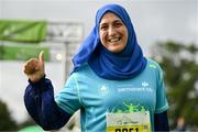 1 October 2023; Fatiha Badis, originally from Algeria, during the Permanent TSB Sanctuary Run 2023 at the Cross Country track of the Sport Ireland Campus in Dublin. The Permanent TSB Sanctuary Run on the Sport Ireland campus attracted nearly 1,000 participants including refugees from Direct Provision centres across Ireland, Ukrainian people in Dublin, locals and Irish Olympians. The event, to celebrate diversity and interculturalism in Ireland today, was run by the Sanctuary Runners’ organisation and supported by the Olympic Federation of Ireland and Athletics Ireland. Photo by Stephen McCarthy/Sportsfile