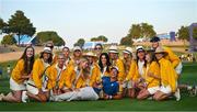 1 October 2023; Viktor Hovland of Europe with the wifes and partners of his teammates after the singles matches on the final day of the 2023 Ryder Cup at Marco Simone Golf and Country Club in Rome, Italy. Photo by Brendan Moran/Sportsfile