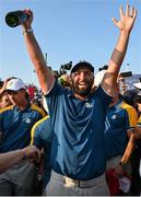 1 October 2023; Jon Rahm of Europe celebrates on the 18th green after the singles matches on the final day of the 2023 Ryder Cup at Marco Simone Golf and Country Club in Rome, Italy. Photo by Brendan Moran/Sportsfile