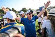 1 October 2023; Rory McIlroy of Europe celebrates on the 18th hole after the final day of the 2023 Ryder Cup at Marco Simone Golf and Country Club in Rome, Italy. Photo by Ramsey Cardy/Sportsfile