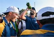 1 October 2023; Jon Rahm of Europe celebrates on the 18th green after the final day of the 2023 Ryder Cup at Marco Simone Golf and Country Club in Rome, Italy. Photo by Ramsey Cardy/Sportsfile