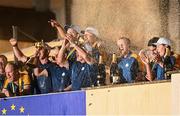 1 October 2023; Europe players and backroom staff, including Matt Fitzpatrick, celebrate after the final day of the 2023 Ryder Cup at Marco Simone Golf and Country Club in Rome, Italy. Photo by Ramsey Cardy/Sportsfile