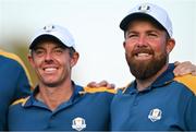 1 October 2023; Shane Lowry of Europe, right, and teammate Rory McIlroy, celebrate after the final day of the 2023 Ryder Cup at Marco Simone Golf and Country Club in Rome, Italy. Photo by Brendan Moran/Sportsfile