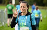 1 October 2023; Mariia Krivchenko, originally from Ukraine, during the Permanent TSB Sanctuary Run 2023 at the Cross Country track of the Sport Ireland Campus in Dublin. The Permanent TSB Sanctuary Run on the Sport Ireland campus attracted nearly 1,000 participants including refugees from Direct Provision centres across Ireland, Ukrainian people in Dublin, locals and Irish Olympians. The event, to celebrate diversity and interculturalism in Ireland today, was run by the Sanctuary Runners’ organisation and supported by the Olympic Federation of Ireland and Athletics Ireland. Photo by Stephen McCarthy/Sportsfile