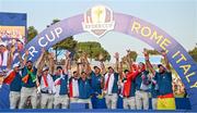 1 October 2023; Europe captain Luke Donald and his team celebrate winning the Ryder Cup after the final day of the 2023 Ryder Cup at Marco Simone Golf and Country Club in Rome, Italy. Photo by Brendan Moran/Sportsfile